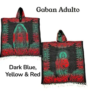 Gaban Afelpado  - Poncho Grueso Virgen de Guadalupe con Gorro Hecho por Artesanos Mexicanos