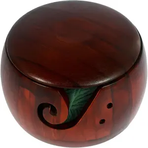 Yarn Bowl for Crochet, Wooden Knitting Bowls for Yarn with Lid, Wooden Bowl Holder with Holes Pine Crochet Bowl Weaving Thread Bowl Knitting Item