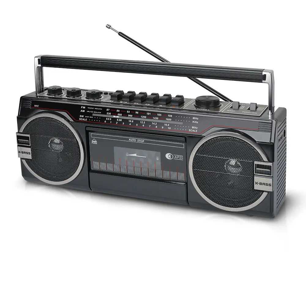 Dazone Retro Bluetooth Wireless Cassette Boombox Audio Player - Cassette Tape Recorder, AM/FM/SW Receiver, USB & SD Card Connection, Black