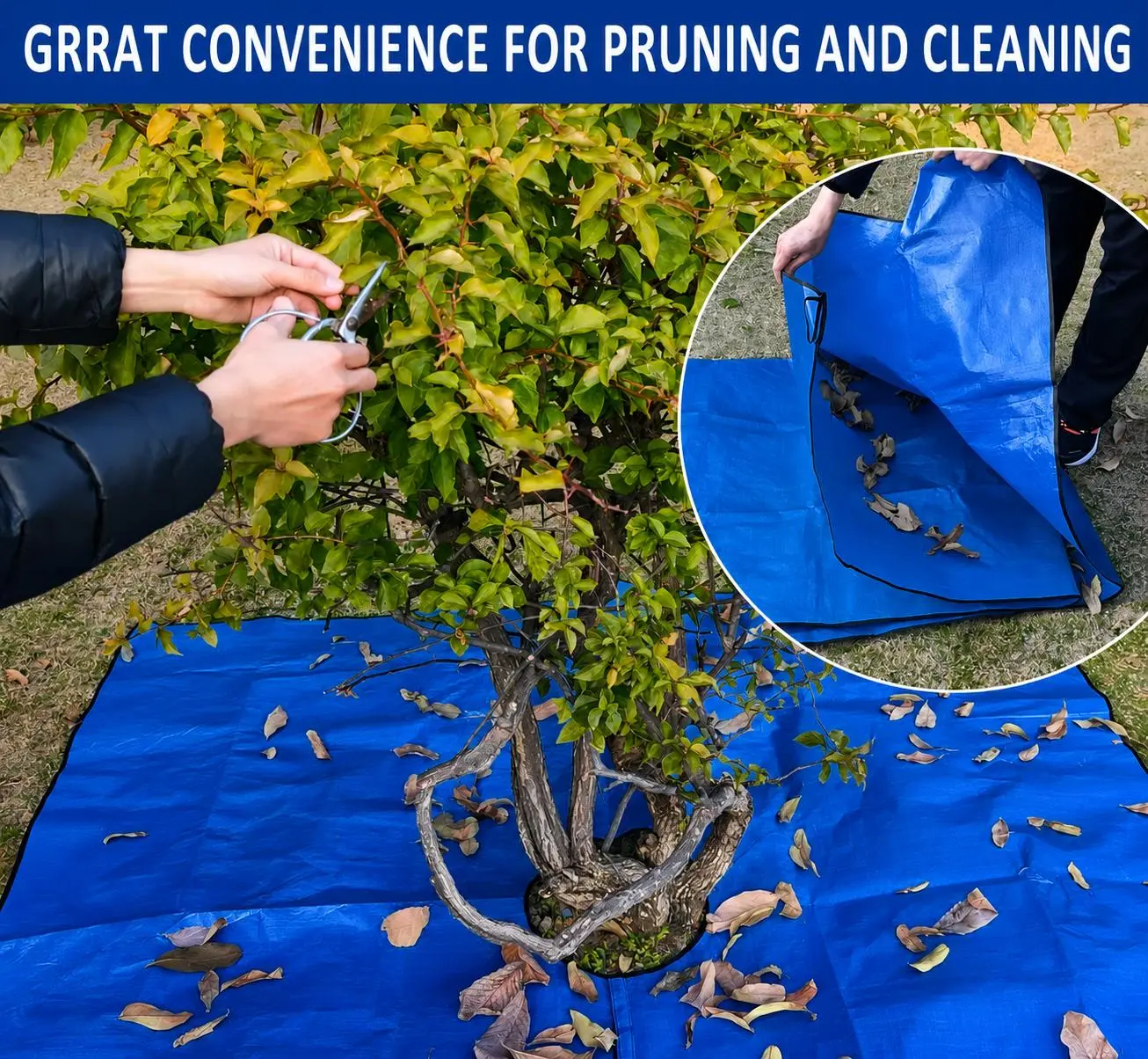 Heavy Duty Garden Leaf Collection Tarp 7x7 FT Waterproof Reusable Blue
