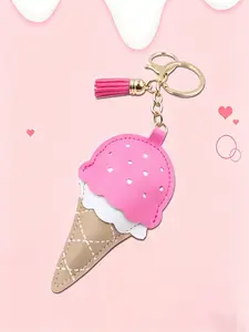 Ice Cream Bag Charm, Color-Block Design with Tassel Pendant, Energetic Girl Style, Sweet & Light Luxury, for Bags, Keys, Earphone Cases