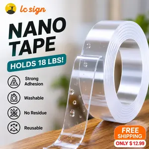 9.84ft Heavy Duty Nano Double Sided Tape - 18LBS Strong Mounting Tape for Wall & Pic Hanging, Renter Friendly No Residue Removable Clear Adhesive, Washable & Reusable