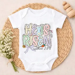 Baby Bodysuit Romper He Is Risen Easter Bunny Infant Clothes Playtime Clothes Breathable Coming Home Outfit Soft Unisex Romper Gift Set for Coming Home, Birthday & Baby Shower 0-24M