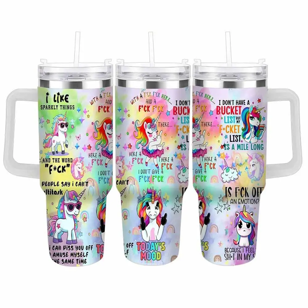 Sparkly Unicorn Stainless Steel Insulated Tumbler - 40oz-30oz-20oz Funny Sarcastic Quote Vacuum Flask with Lid, Kitchenware Drinkware Gift for Friends' Birthday, Car Office Accessory, Insulation