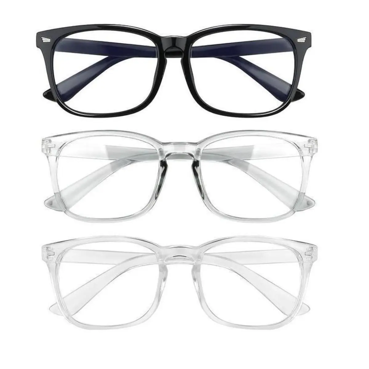 3 Pack Square Blue Light Glasses - Clear Gaming Computer Glasses for Men Women, Fashion Eyewear for TV Phones