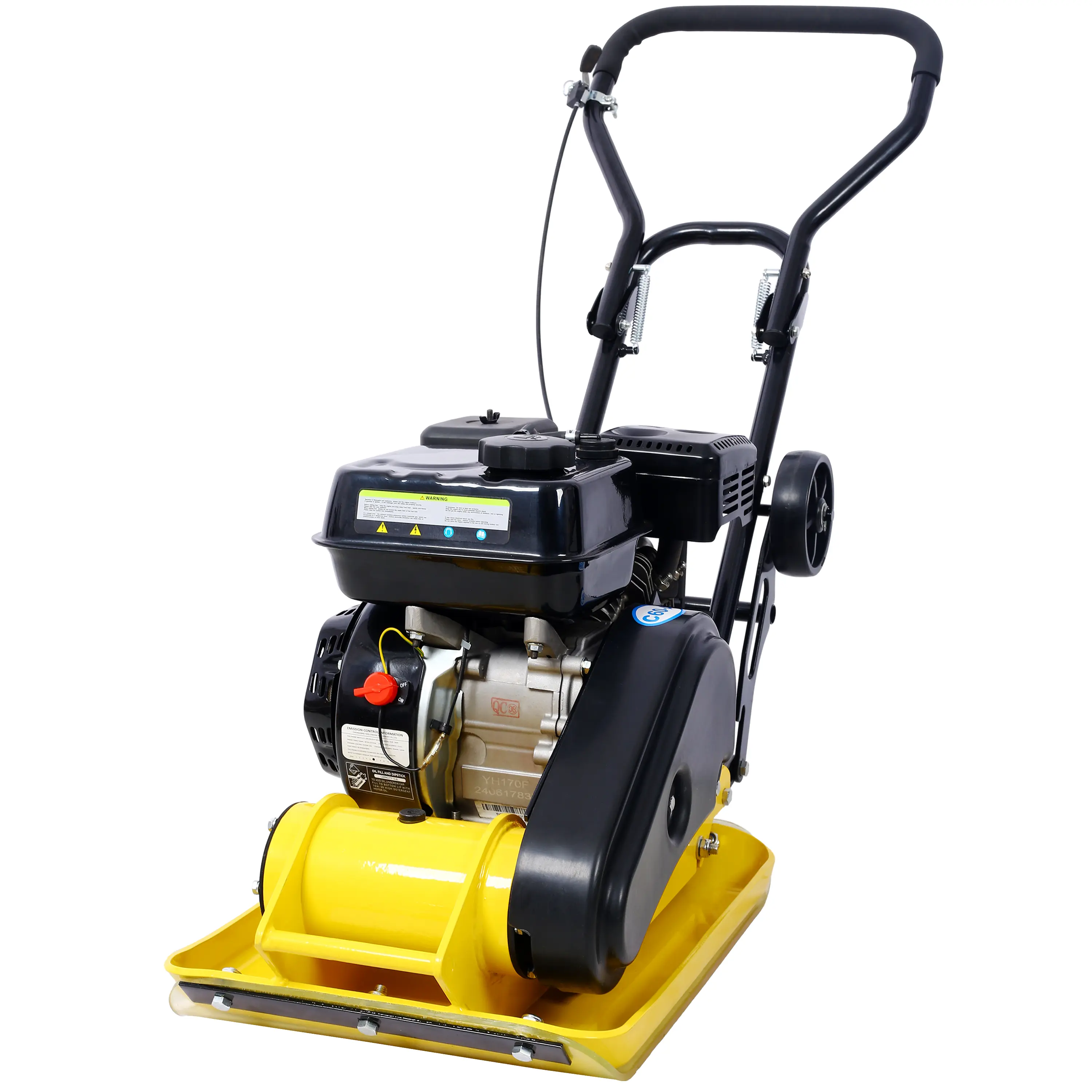 7.0HP 7.0HP 5500VPM Gas Vibration Plate Compactor 20*14in Heavy Duty Soil Tamper with Built-in Wheels Fold Handle EPA Certified Industrial Asphalt Dirt Compactor Machine Yellow Construction Tool for Driveway Patio Landscaping