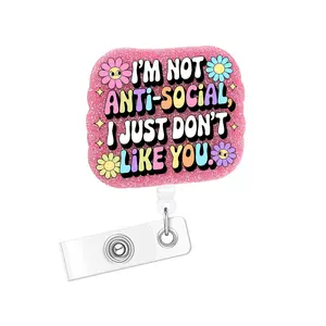 Acrylic Bling Retractable Badge Reel, 1 Count/3 Counts Belt Clip Retractable Name Badge Holder for Nurse Doctor Student Worker Volunteer, Badge Reels Retractable