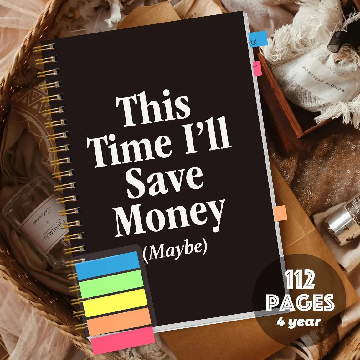 Fun Cover Spiral Budget Planner Book, 112 Pages Bill Payment Tracker, Income Expense Savings Management Notebook with Stickers, Savings Tracker Organizer, Financial Planner