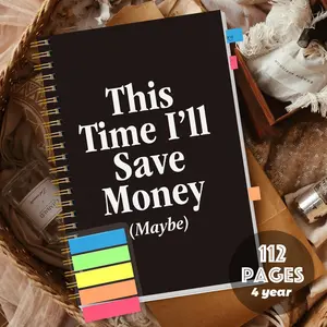 Fun Cover Spiral Budget Planner Book, 112 Pages Bill Payment Tracker, Income Expense Savings Management Notebook with Stickers