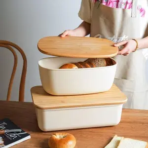 Large Capacity Food Storage Set, Food Grade Bread Basket with Wooden Cutting Board Cover, Durable Reusable Tray for Desserts & Fruits, Food Storage Containers
