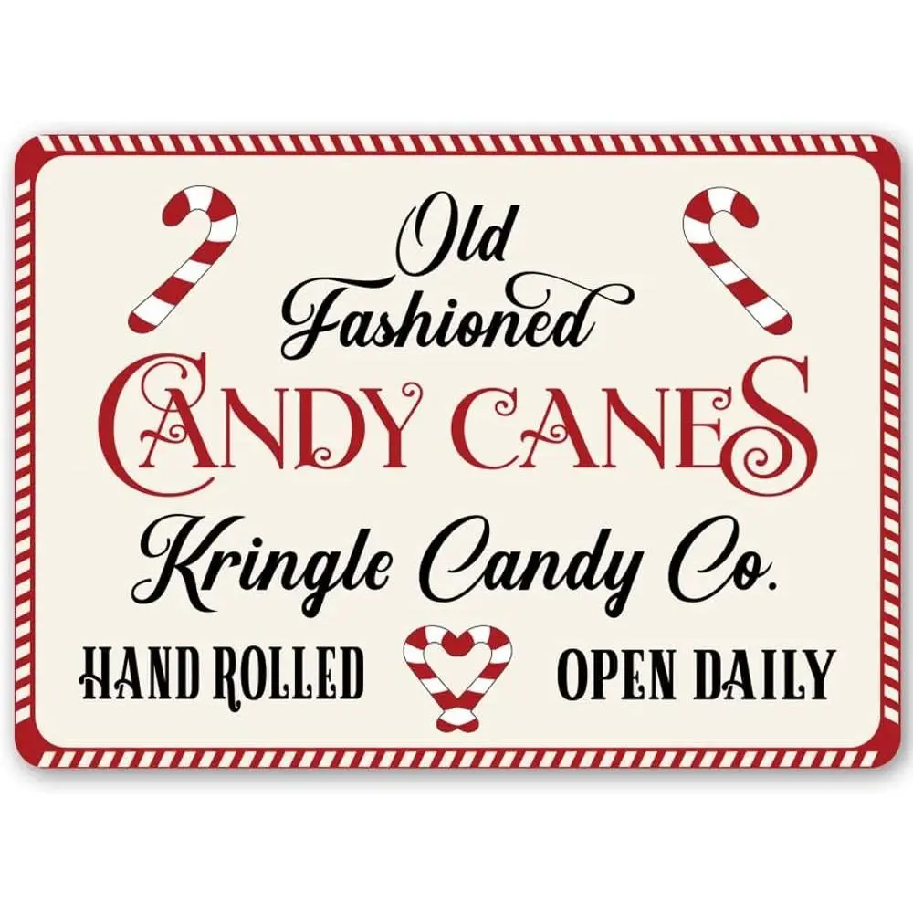Old Fashion Candy Cane Sign, Candy Cane Sign, Christmas Treat Sign, Christmas Decor, Christmas Kitchen Sign, Santa Funny Home Decor Tin Sign Retro Metal Bar Pub Poster 8x12 Inch