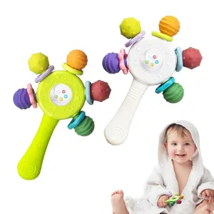 2PCS Baby Sensory Teething Toys-Rattle Stick,Food Grade BPA Free Chew Toy,Grip Strengthening Handle  Hearing Teeth Development,Infant Learning Toys  Aged 0-36 Months (White+Green)