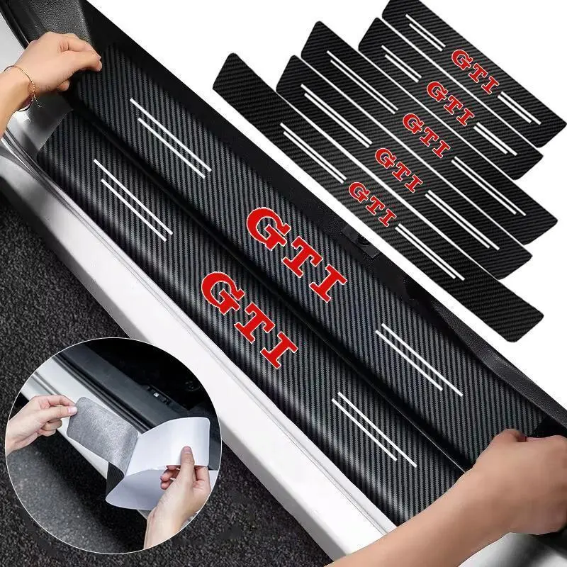 1/4/5Pcs Car Door Sill Scuff Plate Decor Carbon Fiber Stickers For Volkswagen GTI Tiguan Passat Golf Polo Touareg Magotan Caddy