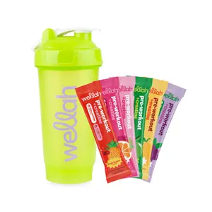 Wellah Pre-Workout + Creatine Sample Pack - 6 Juicy Flavors & Green Shaker Bottle | Energy & Recovery Kit