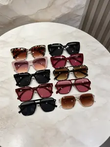 10 Pairs Fashion Women's Double Bridge Trendy Square Modern Sunglasses, Large Frame Slimming Face, Perfect for Spring Outing, Dating, Commuting
