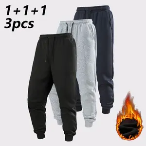 Men's Fall Winter Fleece Lined Casual Pants Set, Solid Color Stretch Drawstring Waist Pants, Warm Breathable Trousers for Daily Wear, Outdoor Activities, Gym & Training