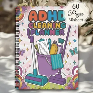 1. An aesthetic-style ADHD cleaning plan spiral notebook, a home cleaning schedule and checklist, a daily/weekly/monthly/yearly household management notebook, a professional household management logbook specially designed for housewives, office planning a