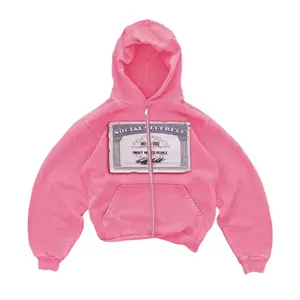 Men's Pink Social Security Graphic Zip-Up Hoodie - Streetwear Style with Vintage-Inspired Print for Urban Street Shoots, Casual Hangouts & Trendy Daily Looks