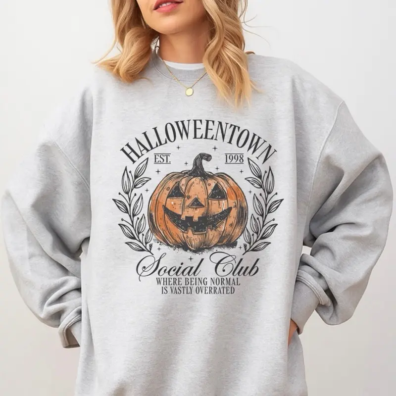Halloweentown Social Club Sweatshirt - Ash Grey - Sublimation - Spooky - Unisex Jersey Sweatshirt