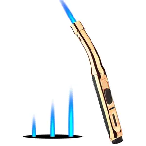 Torch Lighters, 7.6in Long Butane Lighter with Visible Window, Adjustable and Refillable Lighter for Kitchen Fireplace Camping Candle Grill BBQ Fireworks.Black (Gas Not Included)