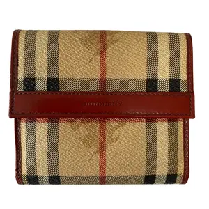 Pre-owned BURBERRY Wallet Small Leather Goods check trifold compact authentic with COA