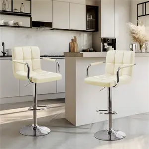 【With Arms】Costoffs 2/4-Piece Adjustable Height Bar Stools Set with Arms, Modern PU Leather Swivel Counter Stools with Gas Lift, 360-Degree Swivel, and Back Support for Kitchen Island, Home Bar, Dining Room