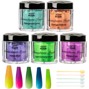 Thermochromic Pigment Powder Temperature Activated Changes at 88°F, 5 Colors Changing Powder for Nail Polish Paint Slime Epoxy Resin Ink Fabric Art Casting, 3 Gram Each