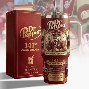 Dr Pepper 141st Anniversary Limited Edition 40oz Tumbler - Ultimate Legacy Collector Edition Travel Mug - Steampunk Vintage Style Insulated Cup with Handle - Since 1885 Original Recipe Soda Fan Gift