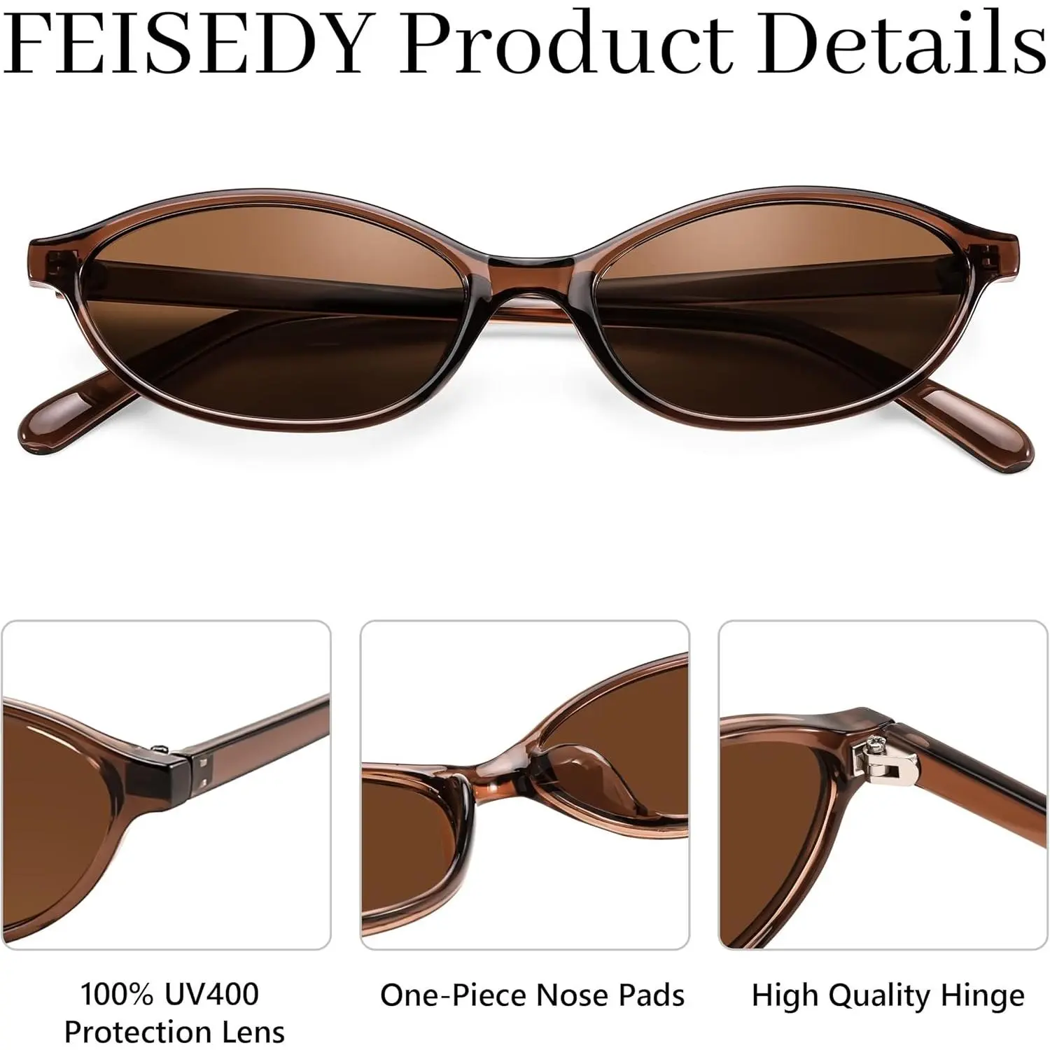 FEISEDY Retro Oval Cat Eye Sunglasses for Women 90s Narrow 