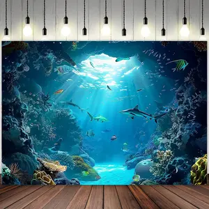 Vibrant Blue Underwater World Polyester Wall Hanging Tapestry - Coral Reefs & Tropical Fish Design for Ocean Themed Party Decor, Multiple Sizes Available (39x59/51.18x59/70.8x90.5 Inch), Ocean Theme Deco
