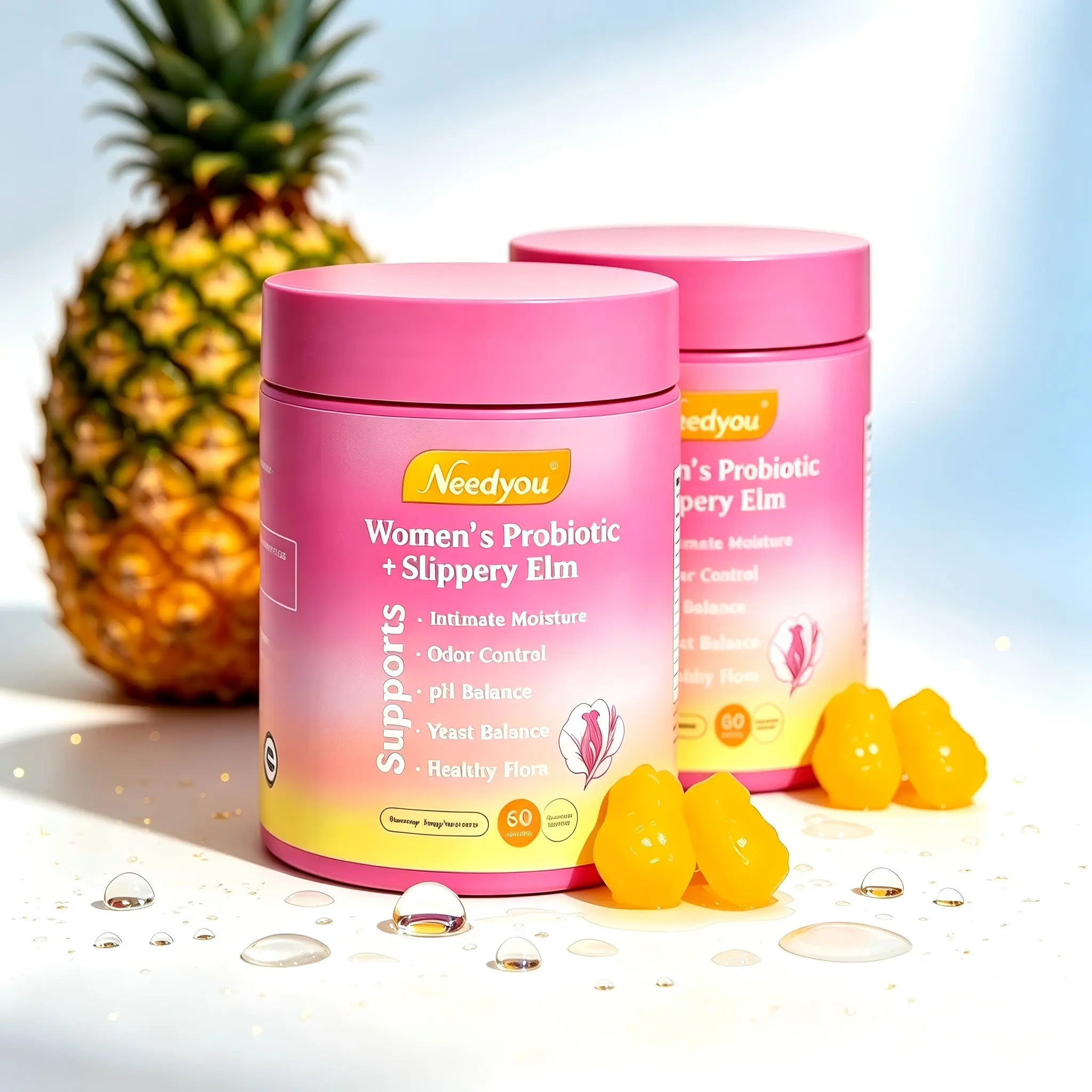 Her Juicy Feminine Probiotics Gummies – All-Inclusive Daily Supplement Blended Slippery Elm, Prebiotics & Multi Lactobacillus Probiotics to Regulate Intimate pH & Relieve Uncomfortable Dryness, Hawaiian Pineapple Gummies 60 Counts