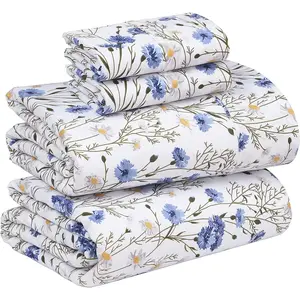 100% Cotton Sheets – Queen Size Percale Bedding, Cooling & Breathable Floral Design, Durable with a Crisp, Soft & Comfortable Feel, 16" Deep Pocket, 4-Piece Set, Sweet Pea