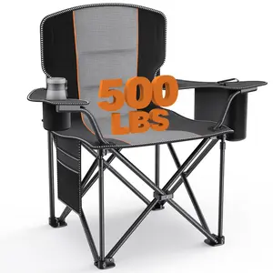 Oversized Heavy-Duty Camping Chair for Adults, Comfortable Portable Folding Chair with Cup Holder & Cooler Bag, Support 500LBS, for Outdoor Camping Fishing Travel