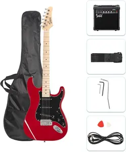 39" Full Size Electric Guitar for Music Lover Beginner with 20W Amp and Accessories Pack Guitar Bag (Red)