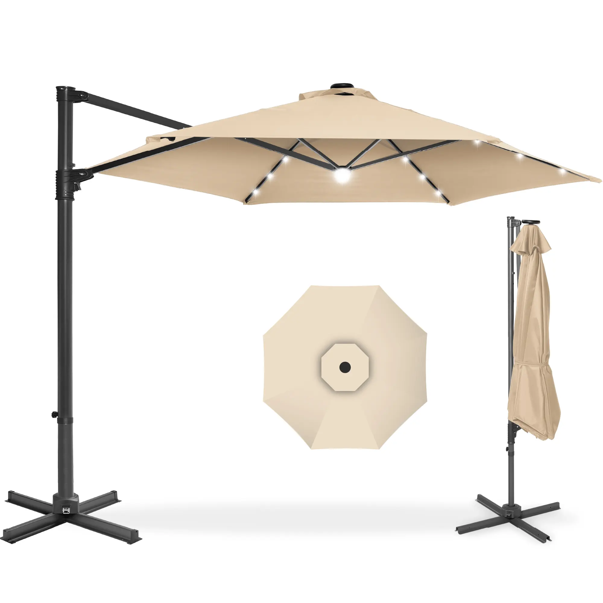 Best Choice Products 10ft 360° Rotating Cantilever Easy Auto Open Patio Umbrella w/ Solar LED Lights