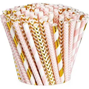 [200 Pack] light  &  Paper Straws Disposable,  Biodegradable Multi- Party Straws For Birthday, Wedding and Holiday Decoration - Formerly Comfy Package