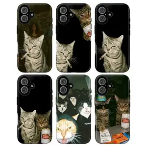 JIACC Funny Smoking Cat Pattern Phone Case Cool Vintage Cat Aesthetic Design Quirky Dark Humor Style For iPhone 17 ProMax Plus Air 16 15 14 13 12&SamsungS25 S24 S23 Ultra,Best Gift,Gift For Her/Him/Cats lover