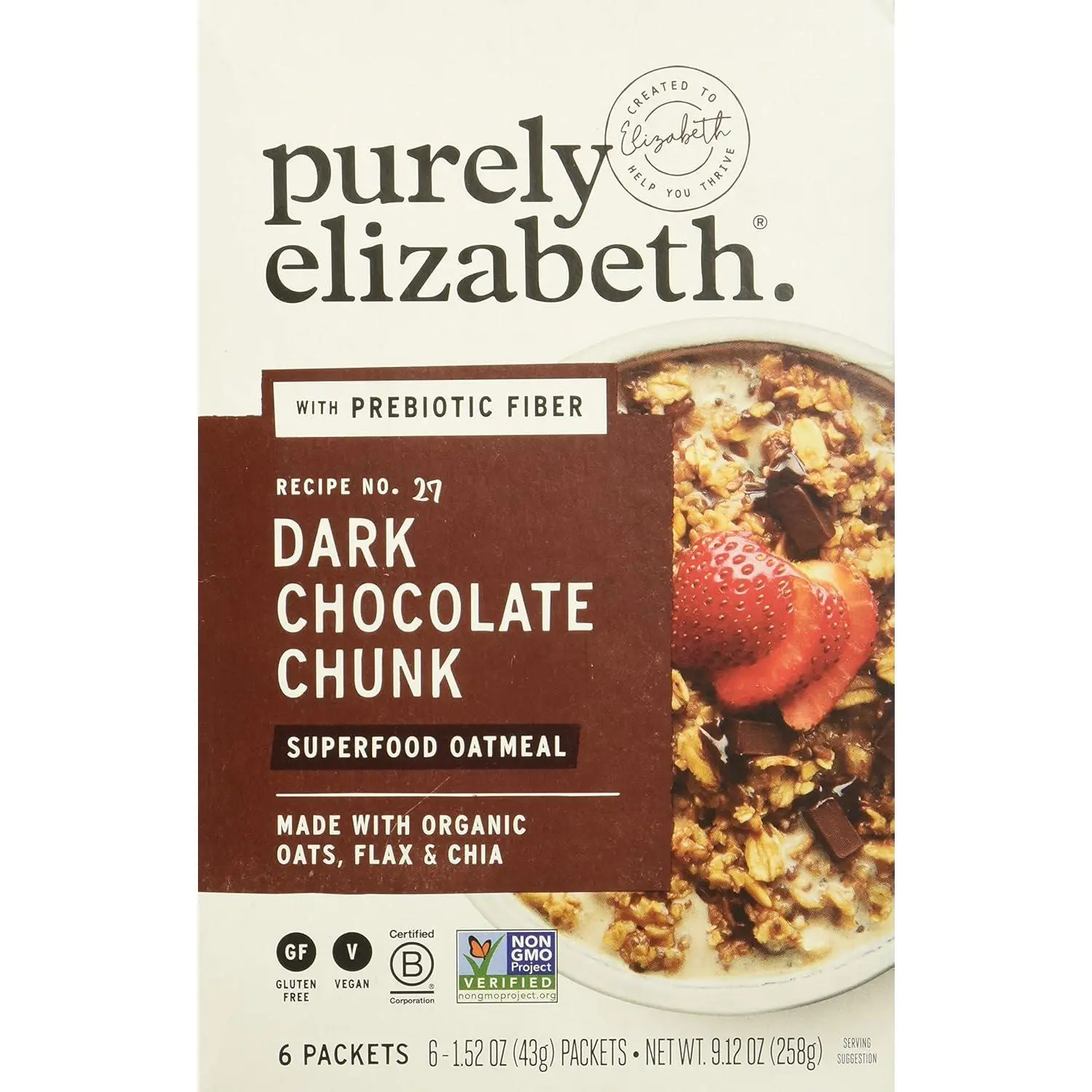 Purely Elizabeth, Oatmeal Superfood Dark Chocolate Chunk Multipack, 1.52 Ounce, 6 Pack