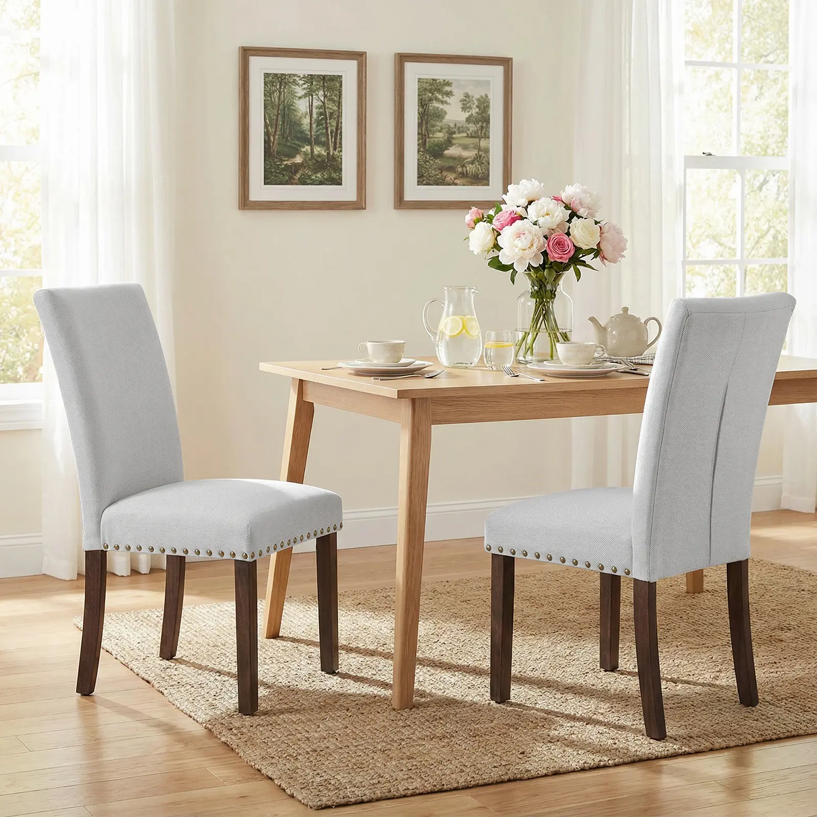 Furnimart Upholstered Leather Parsons Dining Chair Set - Modern, Padded, Tufted Trim, Wood Legs, Durable, Sturdy,  Ideal for Dining Rooms, Kitchens