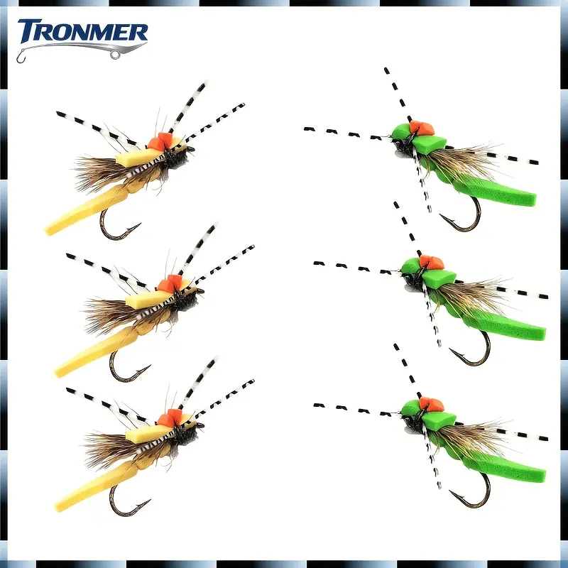 3pcs PPS Foam Grasshopper Fly Fishing Lures, Durable Floating Topwater Bait with Green Orange Accents, Realistic Look for Freshwater Bass, Trout