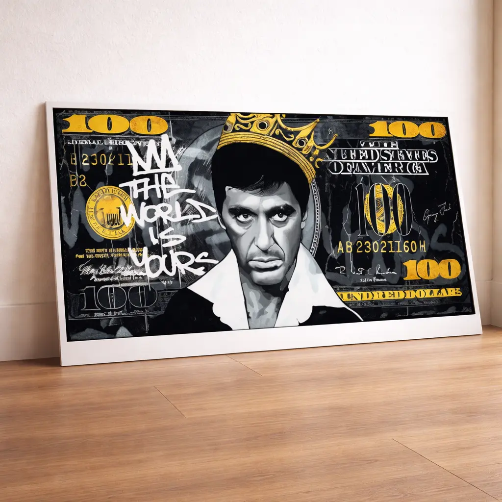 Scarface Money Wall Art Poster, Luxury Black Gold Dollar Art Print, Modern Gangster Decor for Living Room or Office