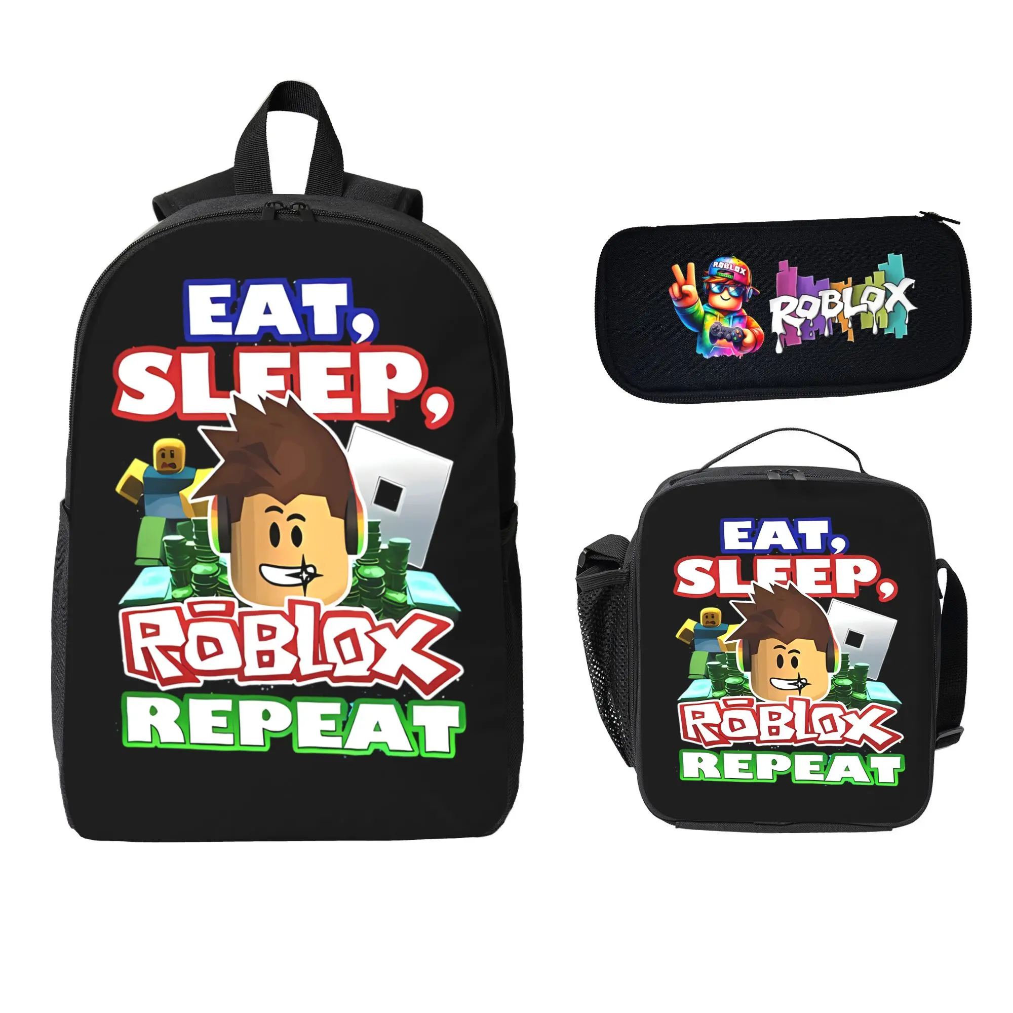 Cartoon Roblox Backpack 3pcs Set School Backpack with Lunch Bag Pencil Case Cute School Bag Bookbag Cartoon Roblox Backpack 3pcs Set School Backpack with Lunch Bag Pencil Case Cute School Bag Bookbag