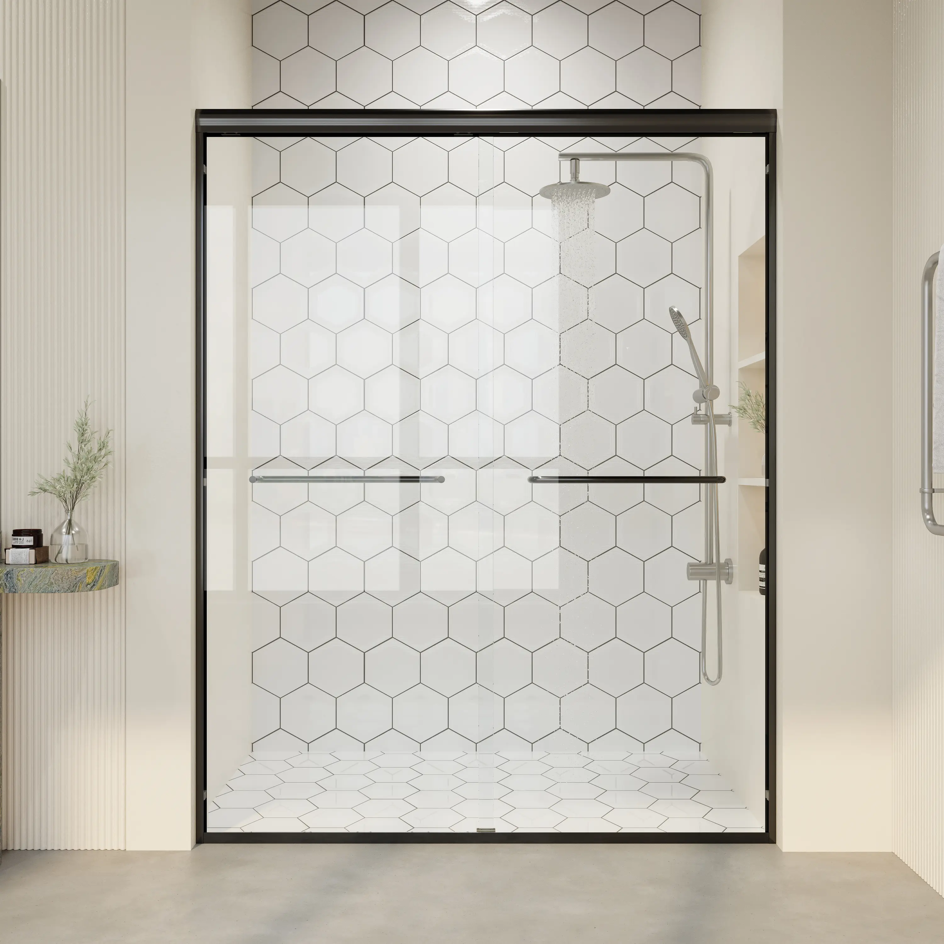 BUILDEPOT Dual Sliding Shower Door - 56"-60" W x 72" H Semi-Frameless Bypass Door, 1/4" (6mm) Tempered Glass with Safety Film, Heavy-Duty Rust-Proof Aluminum Frame, Complete Mounting Hardware Kit, Installation Manual, D03-60, Effortless Entry, Bathroom Re