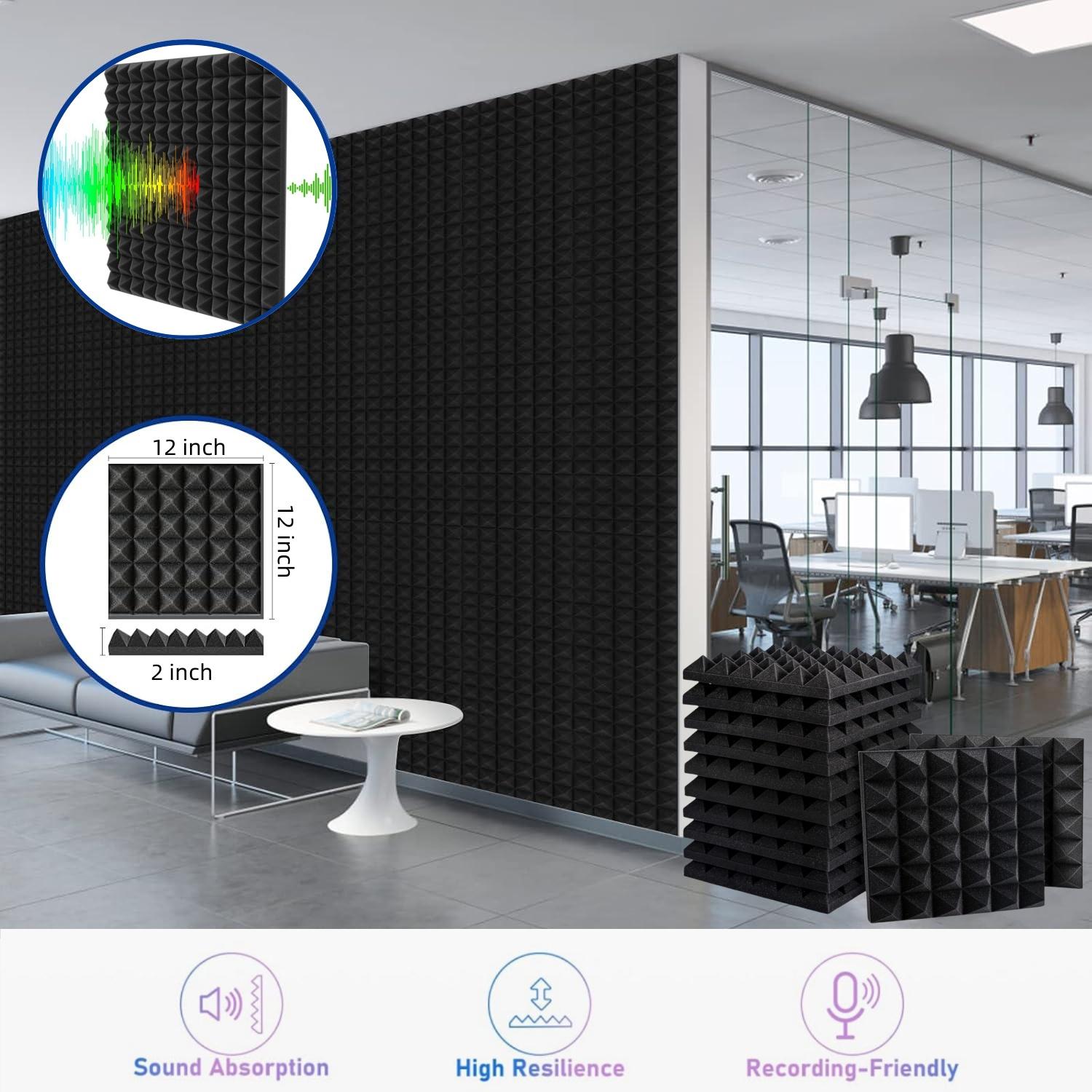 12x12x2 Inch Pyramid Acoustic Foam, 25kg/m³ High Density Soundproof Foam Panels, Fire Resistant Noise Dampening Sound Absorption Panels, Wall & Ceiling Acoustic Treatment Foam for Studio, Home & Meeting Room, 12-24 Pack