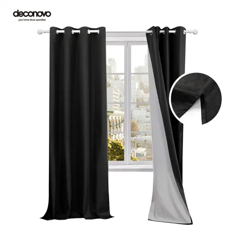 Deconovo 2-Panel All Black Grommet Blackout Curtain Panels - Breathable, Lightweight, Soundproof, Well-Stitched Window Curtains for Bedroom, Kitchen, Non-Customised, Handwash Below 86°F, Do Not Bleach, Hang Dry