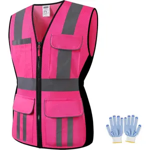 Women Safety Vest, Multi Pockets High Visibility Reflective Breathable Mesh Work Vest For Lady, Durable Zipper