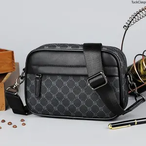 Men’s Slanted Monogram Shoulder Bag, Crossbody Small Pouch with Side Pocket, Multi-Functional Single Shoulder Bag for Commuting, Leisure, and Everyday Use, Minimalist Style Gift for Men