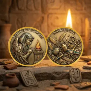 Egyptian Theme Memorial Coin, Prayer Angel and Sacred Fire Design, Creative Vintage Ornament, Gift Souvenir, 2D Replica Coin