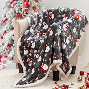 Sherpa Christmas Throw Blanket, Fuzzy  Soft Cozy Blanket, Fleece Flannel Plush Microfiber Blanket for Couch Bed Sofa (50" X 60", Snowman)