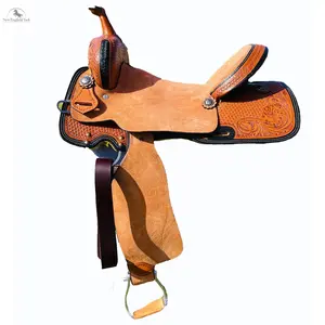 Western Saddle, Resistance Basket Weave Tooled Roughout Barrel Equestrian Equipment for Outdoor Sports & Leisure